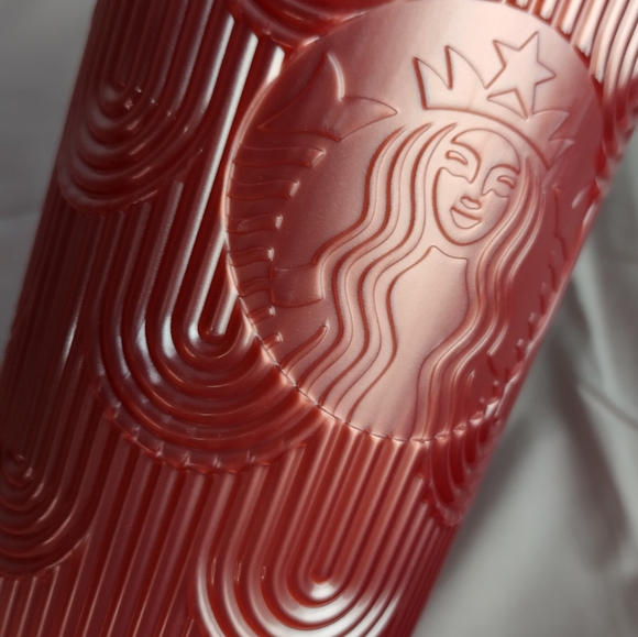 Starbucks 2023 Fall Pink Shimmer Shell Mermaid Scales Cold Cup Tumbler 24 oz - Picture 3 of 11